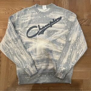 Champion Men's Distressed Gray Crewneck with Bleach Effect
